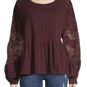 FREE PEOPLE EMBROIDERED PENNY TOP